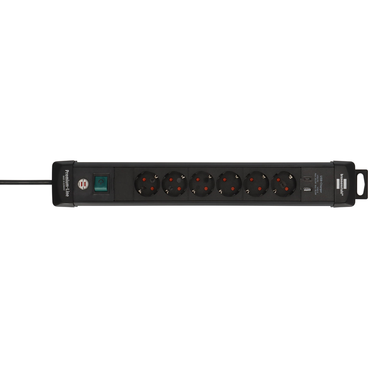 Multiprise Brennerstuhl premium-line à 6 prises avec USB-C PD 30 W et multiprise USB-A 18 W (noir, 1x USB-A, 1x USB-C)