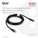 Adaptateur bidirectionnel Club 3D USB-C vers Mini DisplayPort DP40 (noir, 2 mètres, certifié Vesa)