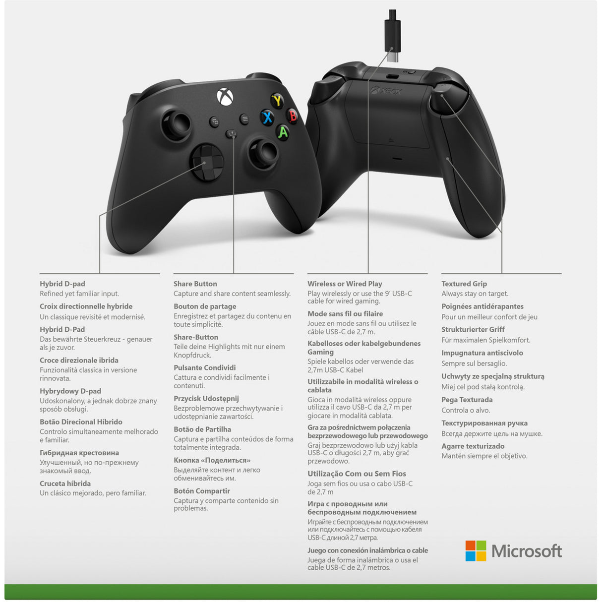Manette sans fil Microsoft Xbox + câble USB-C (noir, avec câble USB-C | PC, Xbox One, Xbox Series X, Xbox Series S)
