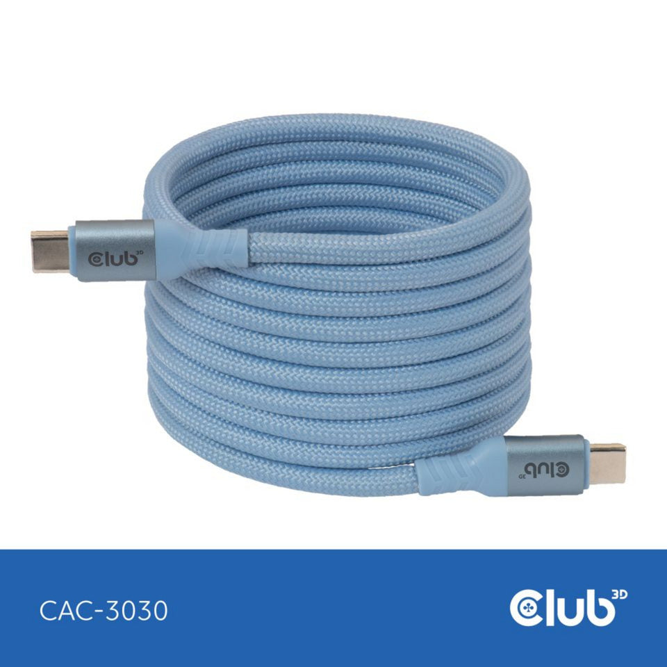 Bobine magnétique Club 3D USB-C 240 W PD3.1 câble bleu, câble de 2 mètres (bleu)