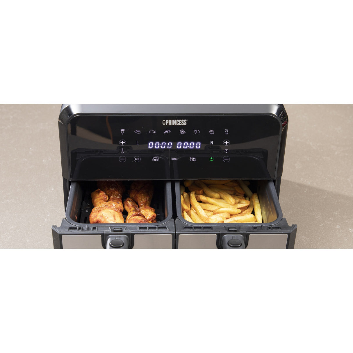 Friteuse à air chaud Princess double panier Aerofryer (noir, 2x 4 litres)