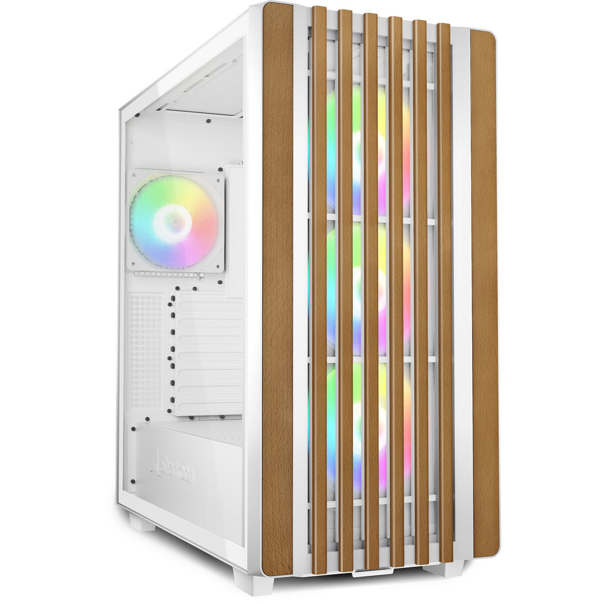 Boîtier tour midi Sharkoon rebel c70g rgb (couleur bois blanc | 2x usb-a | 1x usb-c | rgb | verre trempé)