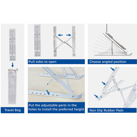 Support pour ordinateur portable Act Connectivity en aluminium, pliable (aluminium, réglable en hauteur sur 7 positions)