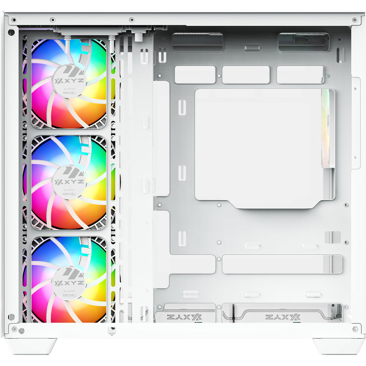 Boîtier tour midi Xyz pc gear tesseract x (blanc | 2x USB-A | 1x USB-C | verre trempé)