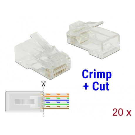 Delock fiche rj45 à sertir+coupée cat.5e fiche utp (transparent, 20 pièces)