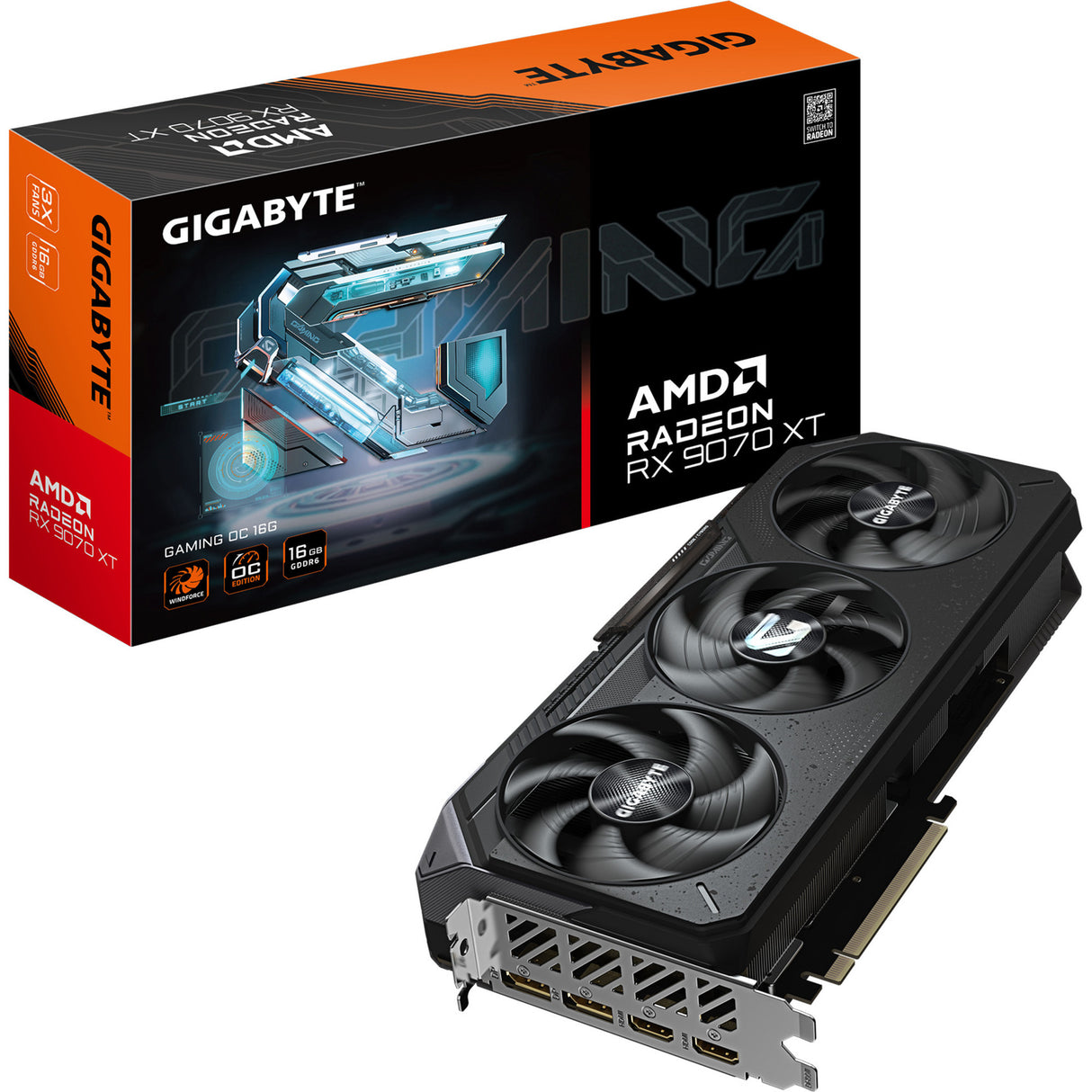 Carte graphique Gigabyte Radeon RX 9070 XT Gaming Oc 16G (noir, 2x DisplayPort, 2x HDMI 2.1, Rdna4)