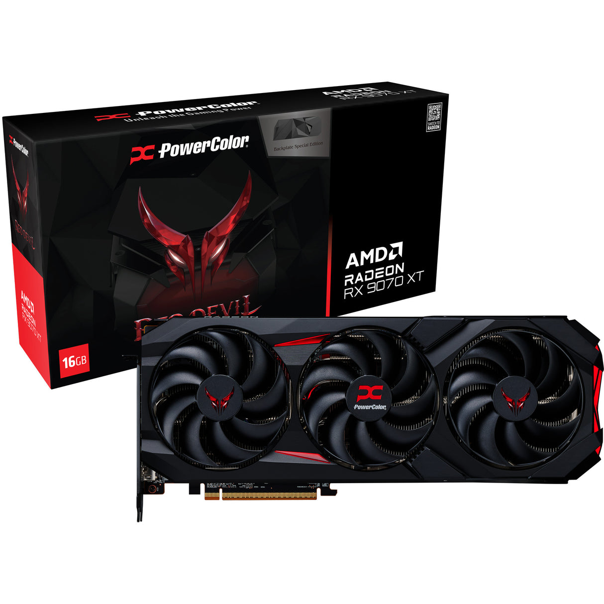 Carte graphique Powercolor Radeon RX 9070 XT Red Devil 16 Go OC Backplate Special Edition (noir, RDNA4, GDDR6, 3x Display Port, 1x HDMI)