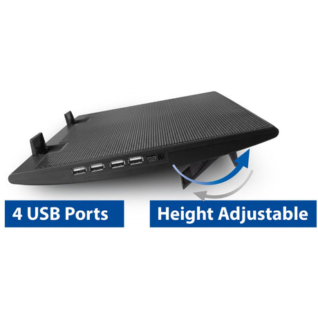 Support pour ordinateur portable Act Connectivity, avec ventilateur, réglable en hauteur sur 2 positions (noir, hub USB 2.0 à 4 ports)