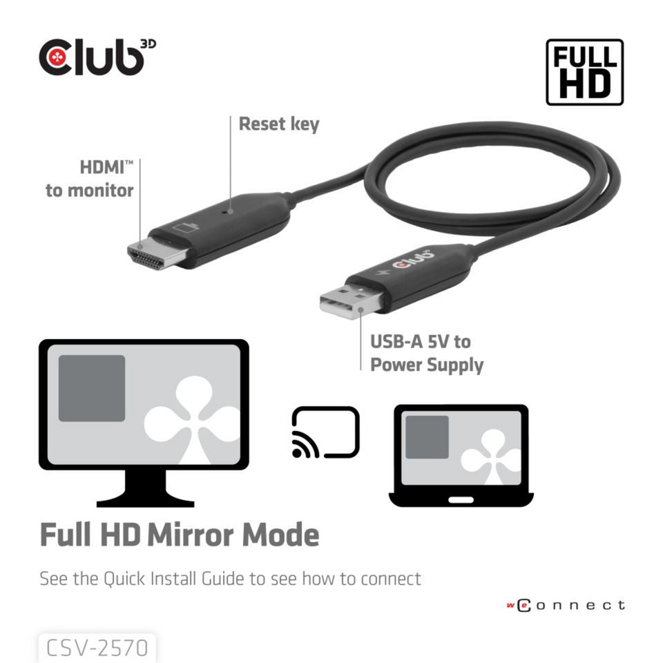 Adaptateur émetteur et récepteur sans fil USB-C vers HDMI Club 3D (noir)