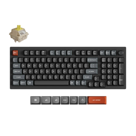 Clavier mécanique personnalisé sans fil Keychron v5 ultra 8k (noir, disposition américaine (qwerty), banane à pompon en soie, 96 %, RVB, échange à chaud, 2,4 GHz | Bluetooth 5.3 | USB-C)