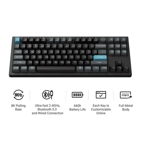 Clavier mécanique personnalisé sans fil Keychron q3 ultra-m4 8k (noir, disposition américaine (qwerty), banane à pompon de soie, 80 % (tkl), RVB, échange à chaud, 8k, 2,4 GHz | Bluetooth 5.2 | USB-C)