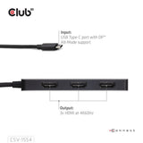 Adaptateur Club 3D USB-C vers Triple HDMI MST Hub 4K60Hz (Noir)