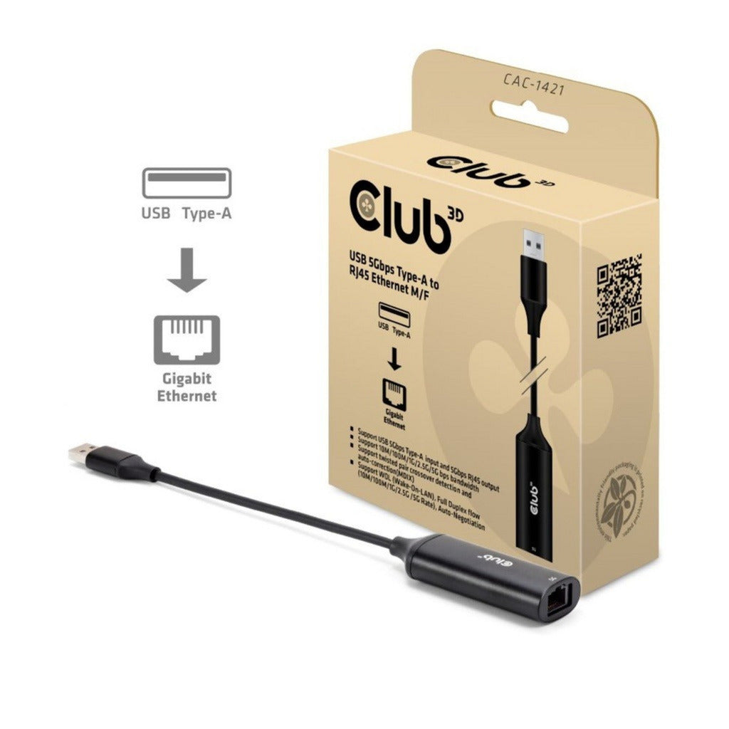 Adaptateur Club 3D USB-A vers RJ45 Ethernet 5 Gbit/s (noir)
