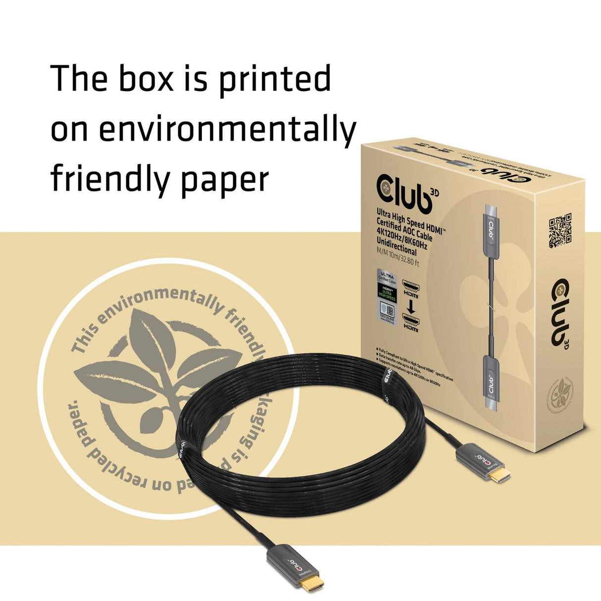 Club 3D Câble unidirectionnel certifié AOC HDMI 2.1 ultra haut débit mâle-mâle (noir, 10 mètres, 4K 120 Hz, 8K 60 Hz, 48 Gbit/s)
