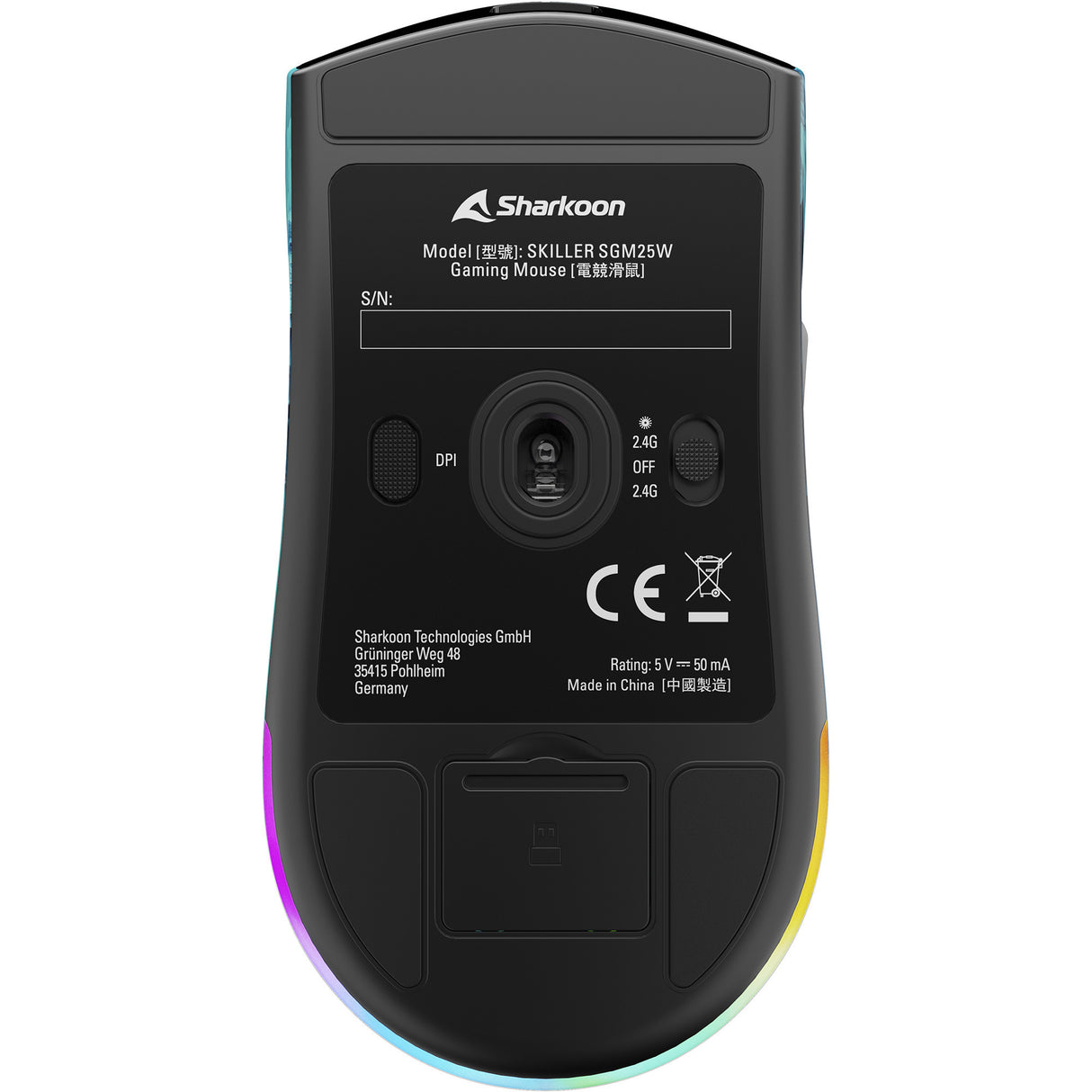 Souris de jeu Sharkoon sgm25w (bleu turquoise, 12 000 dpi, LED RVB)
