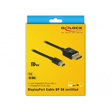 Delock câble mini displayport > displayport (noir, 2 mètres, 8k 60 hz)