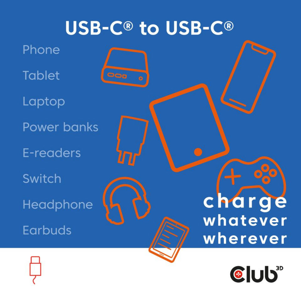 Bobine magnétique Club 3D USB-C 240 W PD3.1 câble bleu, câble de 2 mètres (bleu)