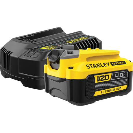 Chargeur de kit de démarrage Stanley fatmax v20 18v (jaune noir, chargeur (2a) et batterie (4,0ah) inclus)