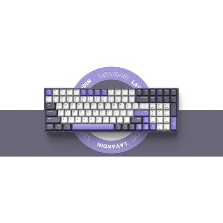 Clavier mécanique sans fil Iqunix f97 lavandin (lavande, disposition américaine (qwerty), marron cerise mx, 96%, leds rgb, remplaçables à chaud, pbt, 2,4ghz | bluetooth 5.1 | usb-c)