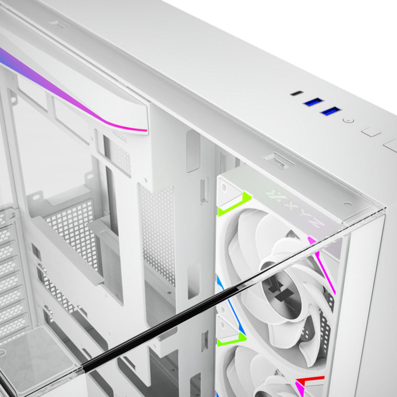 Boîtier tour midi Xyz PC Gear Tesseract A-RGB (blanc | 2x USB-A | 1x USB-C | RVB | Verre trempé)