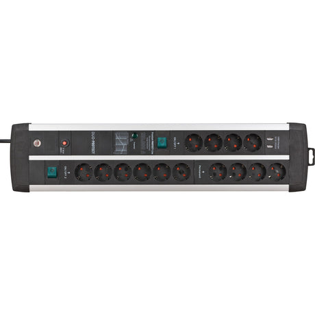 Multiprise Brennerstuhl premium-protect-line 14 prises avec protection contre les surtensions et ports USB (ports USB A 5 V 3,10 A, 15,5 W, 2 interrupteurs, câble 3 m, fabriqué en Allemagne)