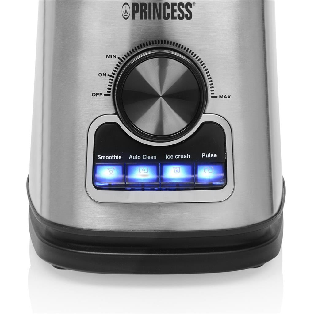 Princess 212094 mixeur solid pro (acier inoxydable noir, 1,75 litres | bloc de couteaux en acier inoxydable 6 couteaux | fonction de nettoyage automatique | pièces lavables au lave-vaisselle)