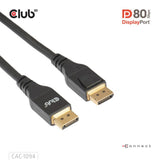 Câble Displayport 2.1 Vesa DP80 certifié Club 3D (noir, 2 mètres, 8k 240hz, 10k 60hz, 80gbps)