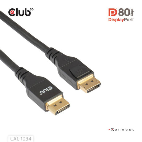 Câble Displayport 2.1 Vesa DP80 certifié Club 3D (noir, 2 mètres, 8k 240hz, 10k 60hz, 80gbps)
