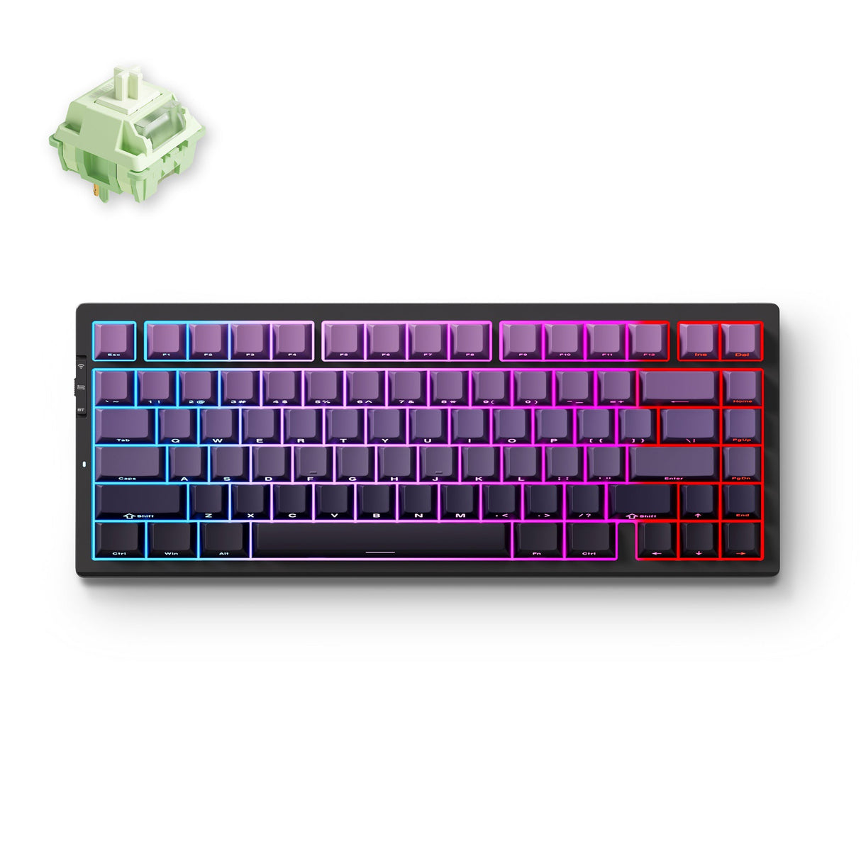 Mchose g75 pro tri-mode noir violet dégradé matcha latte v2 structure de joint mécanique, clavier de jeu (noir violet, disposition américaine, huano matcha latte v2, 75%, RVB, hot swap, pbt gravé sur le côté, bluetooth sans fil usb-c)