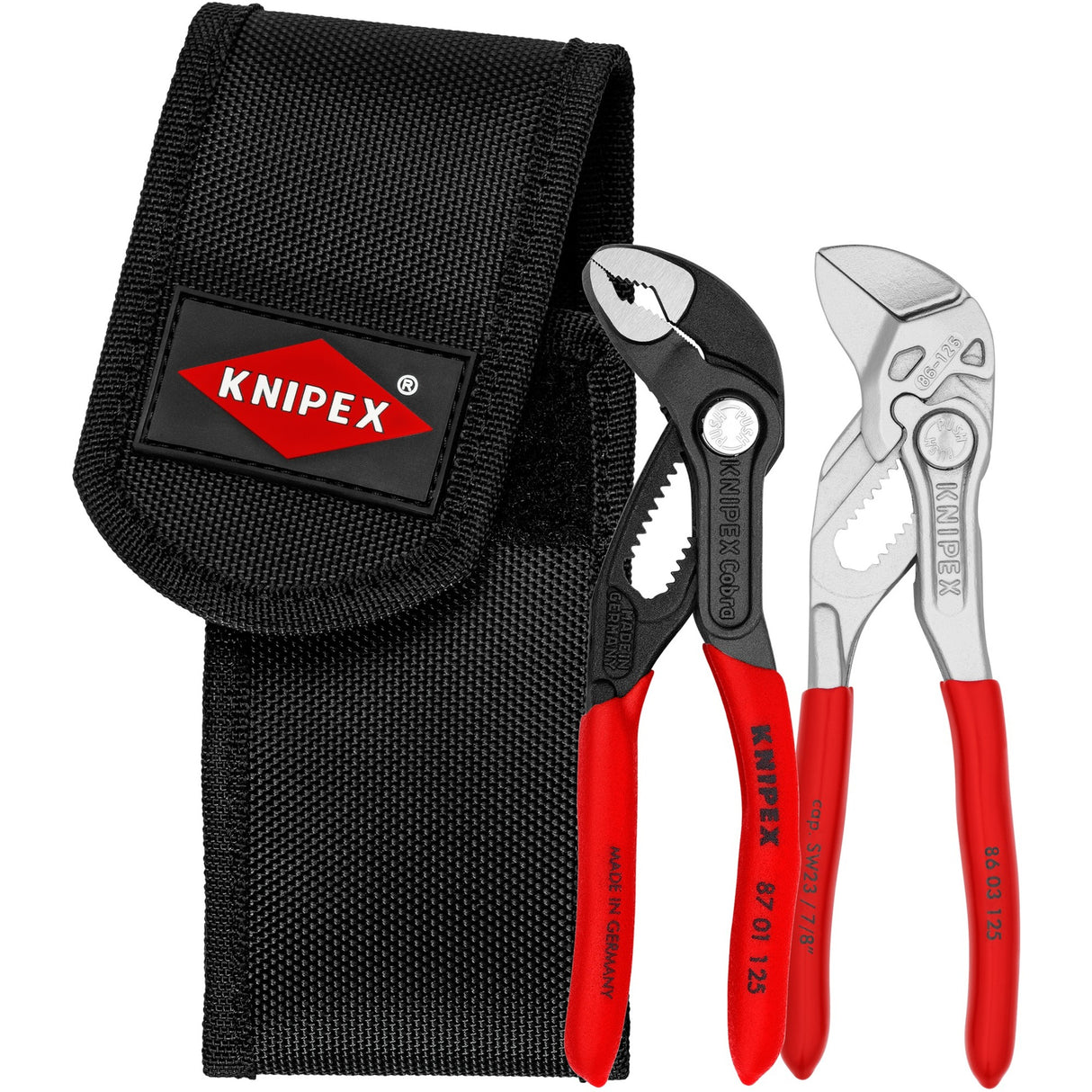 Jeu de mini-pinces Knipex dans une ceinture à outils (rouge noir)