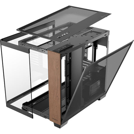 Boîtier tour midi en bois courbe Antec c8 (couleur bois noir | 2x USB-A | 1x USB-C | verre trempé)