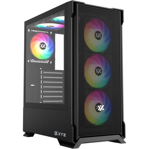 Boîtier tour midi en maille Xyz PC Gear Airone 300-X (noir | 1x USB-A | 1x USB-C | Verre trempé)