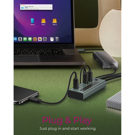Icy box Hub USB 7 ports USB-C 3.2 gen 2 (bleu-gris)