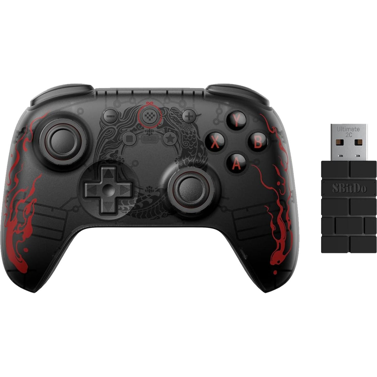 8bitdo ultime 2c sans fil - mythe noir : manette de jeu wukong (noir rouge)