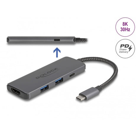 Delock Station d'accueil USB Type-C 8k (gris foncé, HDMI, USB, PD 3.0 100 W)