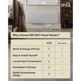 Panneau chauffant wifi Mill steel pa1300wifi4, convecteur 1300 watts (blanc, wifi 2,4 ghz (wifi 6), bluetooth 5.2, zigbee 3.0 + app)