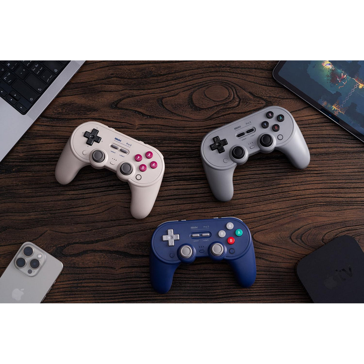 Manette de jeu Bluetooth 8bitdo pro 3 (violet blanc, commutateur 1 2, PC, Android, USB Bluetooth 2,4 GHz)