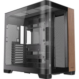 Boîtier tour midi en bois courbe Antec c8 (couleur bois noir | 2x USB-A | 1x USB-C | verre trempé)
