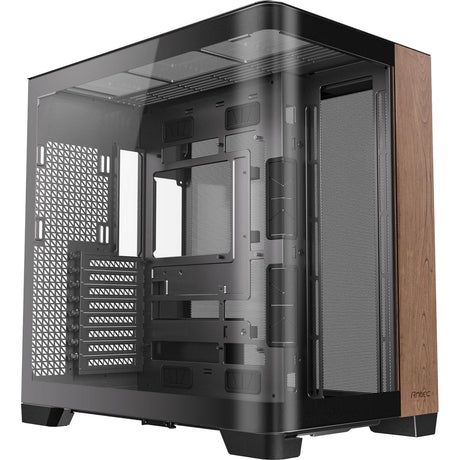 Boîtier tour midi en bois courbe Antec c8 (couleur bois noir | 2x USB-A | 1x USB-C | verre trempé)
