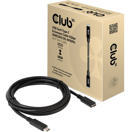 Câble d'extension Club 3D USB-C gen 1 (noir, 1 mètre, 5 GBP s, 60 watts)