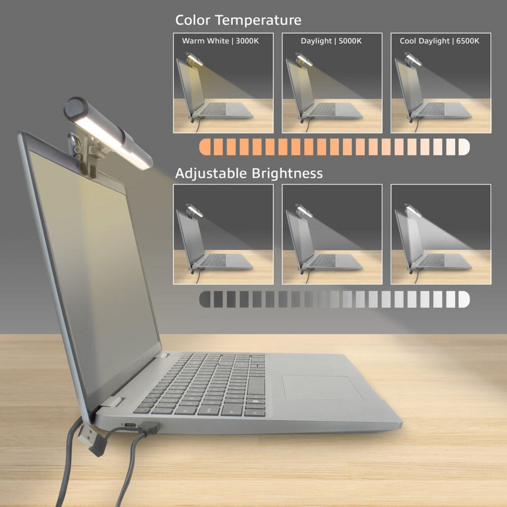 Act Connectivity Barre lumineuse LED à clipser pour ordinateur portable à intensité variable (noir, alimenté par USB, 3000 K-6500 K)