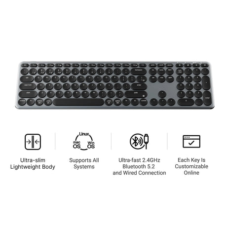 Keychron b5 pro-k1 toetsenbord (grijs, us lay-out (qwerty), scissor switches, 100%, abs keycaps, 2.4 ghz bluetooth usb)