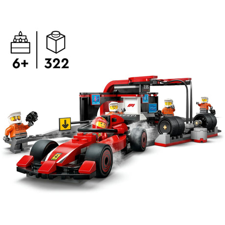 Arrêt au stand Lego City F1 et équipe au stand avec voiture Ferrari - 60443