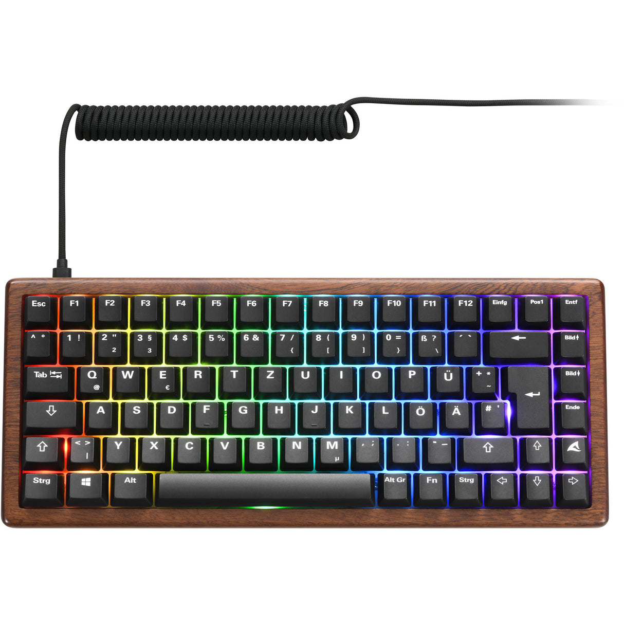 Sharkoon Skiller SGK50 S3 Wood PBT RGB clavier de jeu mécanique (couleur bois, disposition américaine (QWERTY), Gateron G Pro 3.0 jaune, 75%, LED RVB)
