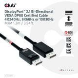 Club 3D DisplayPort 2.1 Câble certifié Vesa DP80 mâle-mâle (noir, 1,2 mètre, 4K 240 Hz, 8K 60 Hz, 80 Gbit/s)