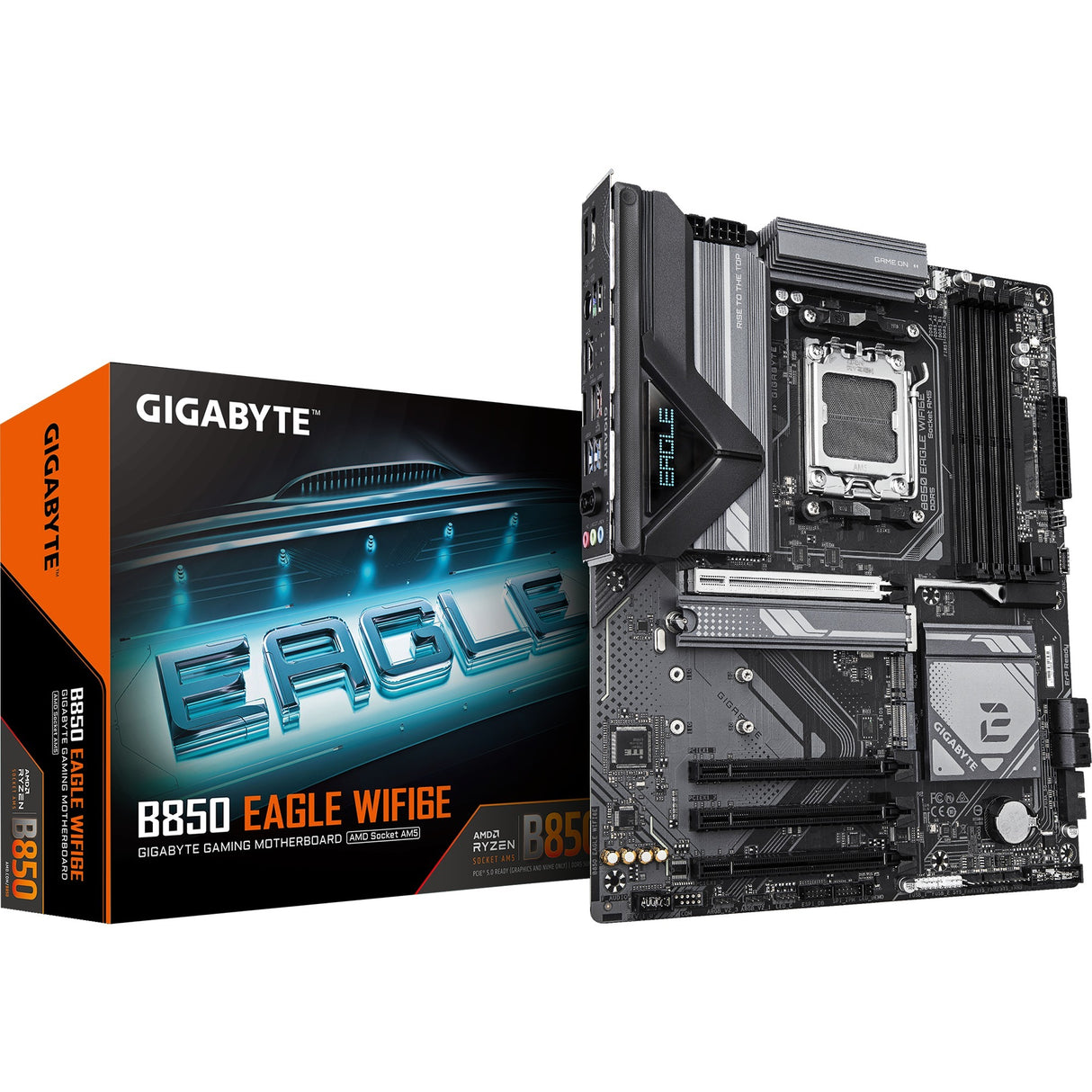 Carte mère Gigabyte B850 Eagle WiFi6E Socket AM5 (gris noir, RAID, GB-LAN, WiFi 6e, BT, Sound, ATX)