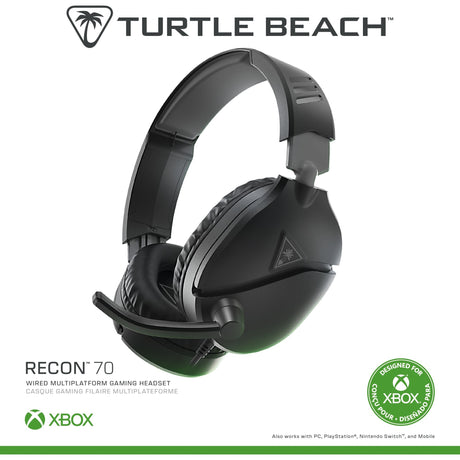 Turtle beach ear force recon 70x noir (2024) casque de jeu supra-auriculaire (noir, xbox series x|s, xbox one, ps4, ps5, switch, pc, mobile)