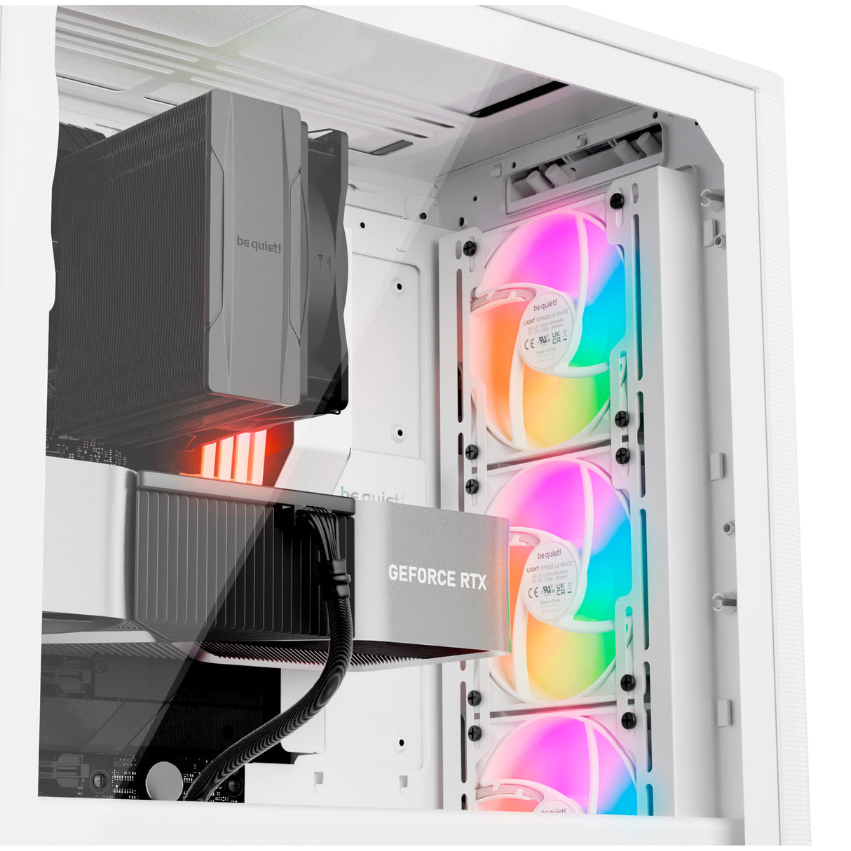Soyez silencieux! boîtier tour midi pure base 501 lx (blanc | 2x USB-A | 1x USB-C | RGB | verre trempé)