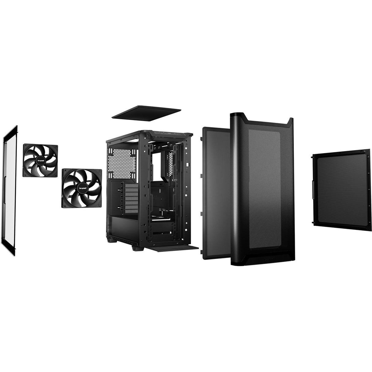 Soyez silencieux! boîtier tour midi à fenêtre de flux d'air pure base 501 (noir | 2x USB-A | 1x USB-C | verre trempé)