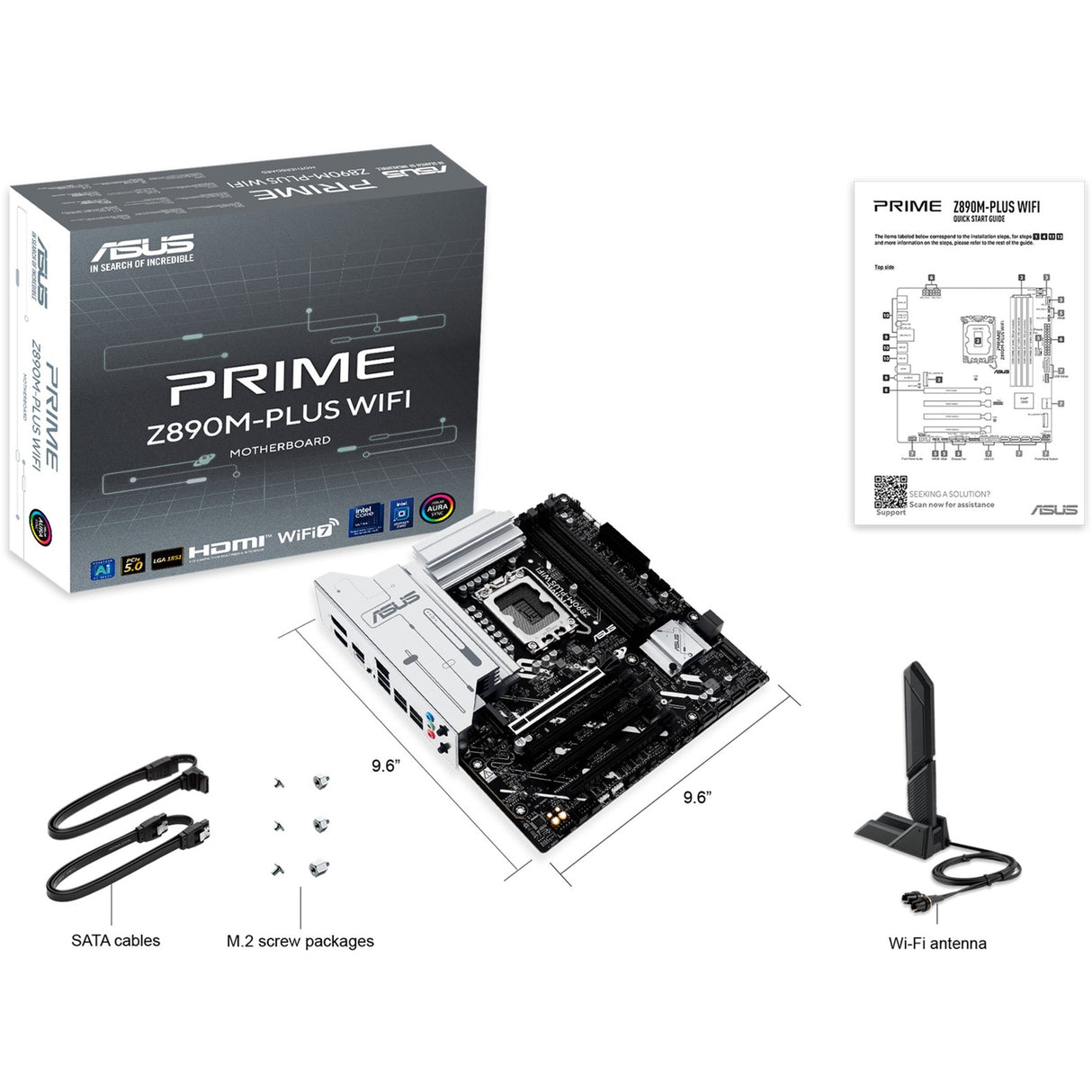 Carte mère Asus Prime Z890M-Plus WiFi Socket 1851 (RAID, 2,5 Go-LAN, WiFi 7, BT, Son, µATX)